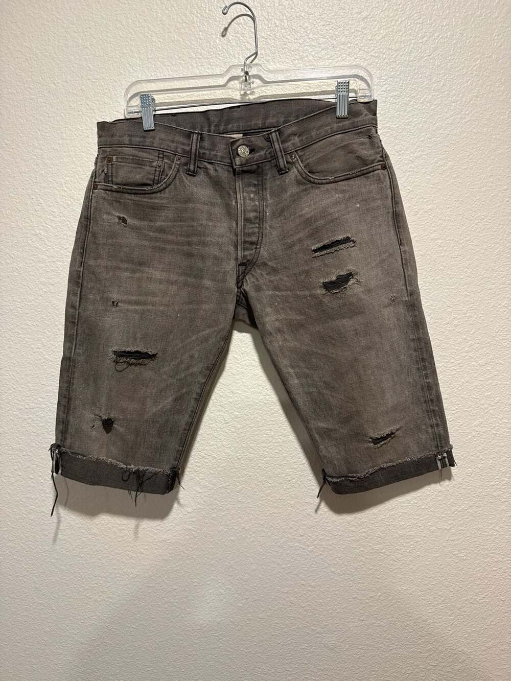 RRL Low Straight Japan Selvedge Denim Distressed Shorts
